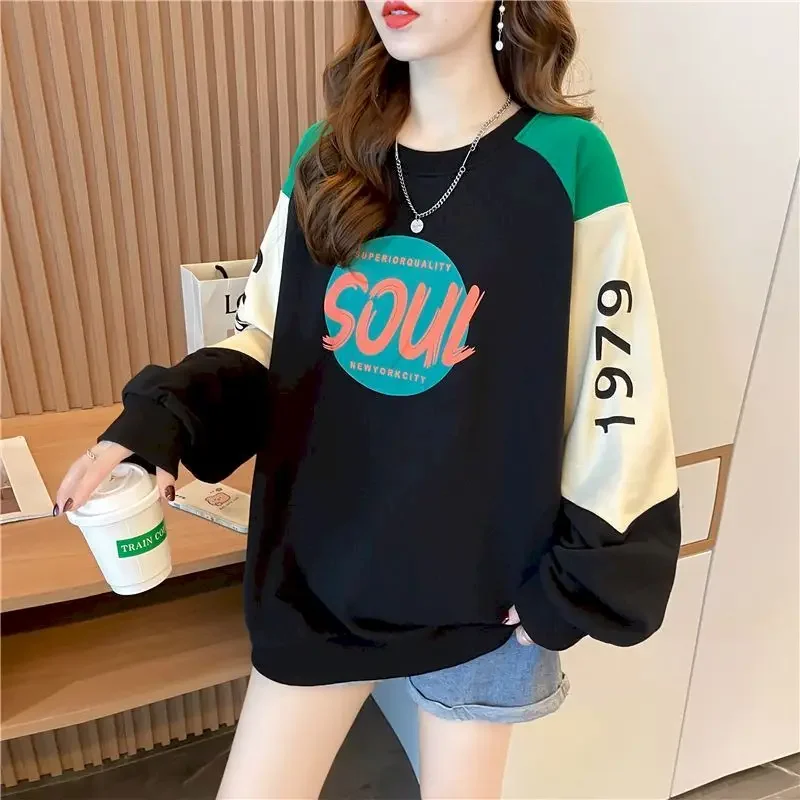 Fashion Letter Printed Pullovers Women Loose Casual Crewneck Sweatshirts Spring Autumn Trend Thin Pullover Design Y2k Clothes