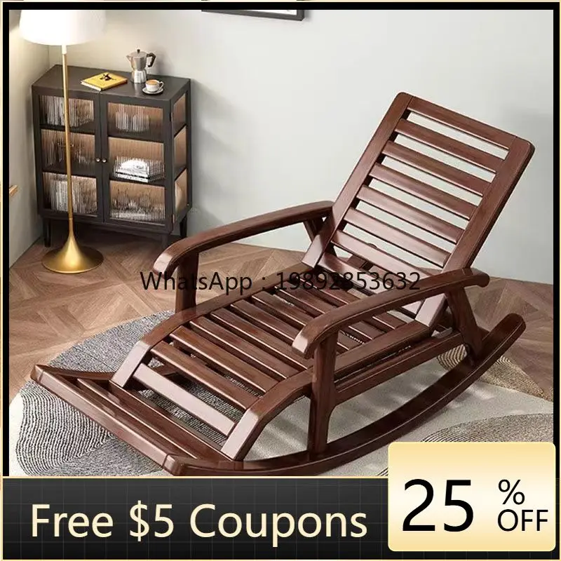 LYY New Chinese Style All Solid Wood Walnut Lazy Bedroom Rocking Chair Living Room Adult Elderly Nap Sleeping  Leisure Chair