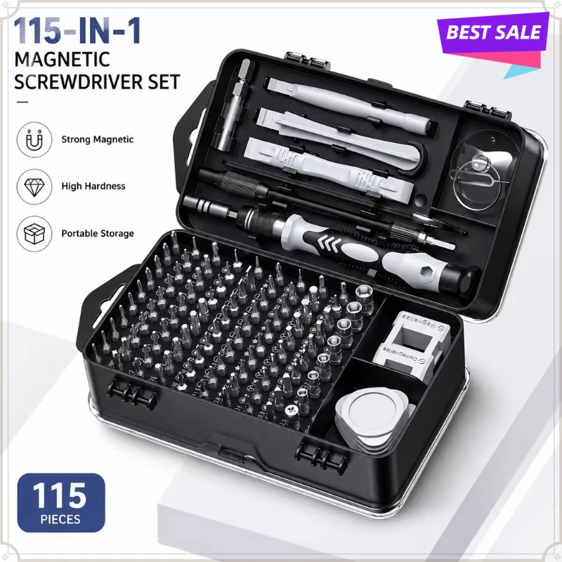 115 in 1 Magnetic Screwdriver Set High Hardness Bits Multi Repair Tool Kit for Phones Tablets Small Appliances Irregular Screws