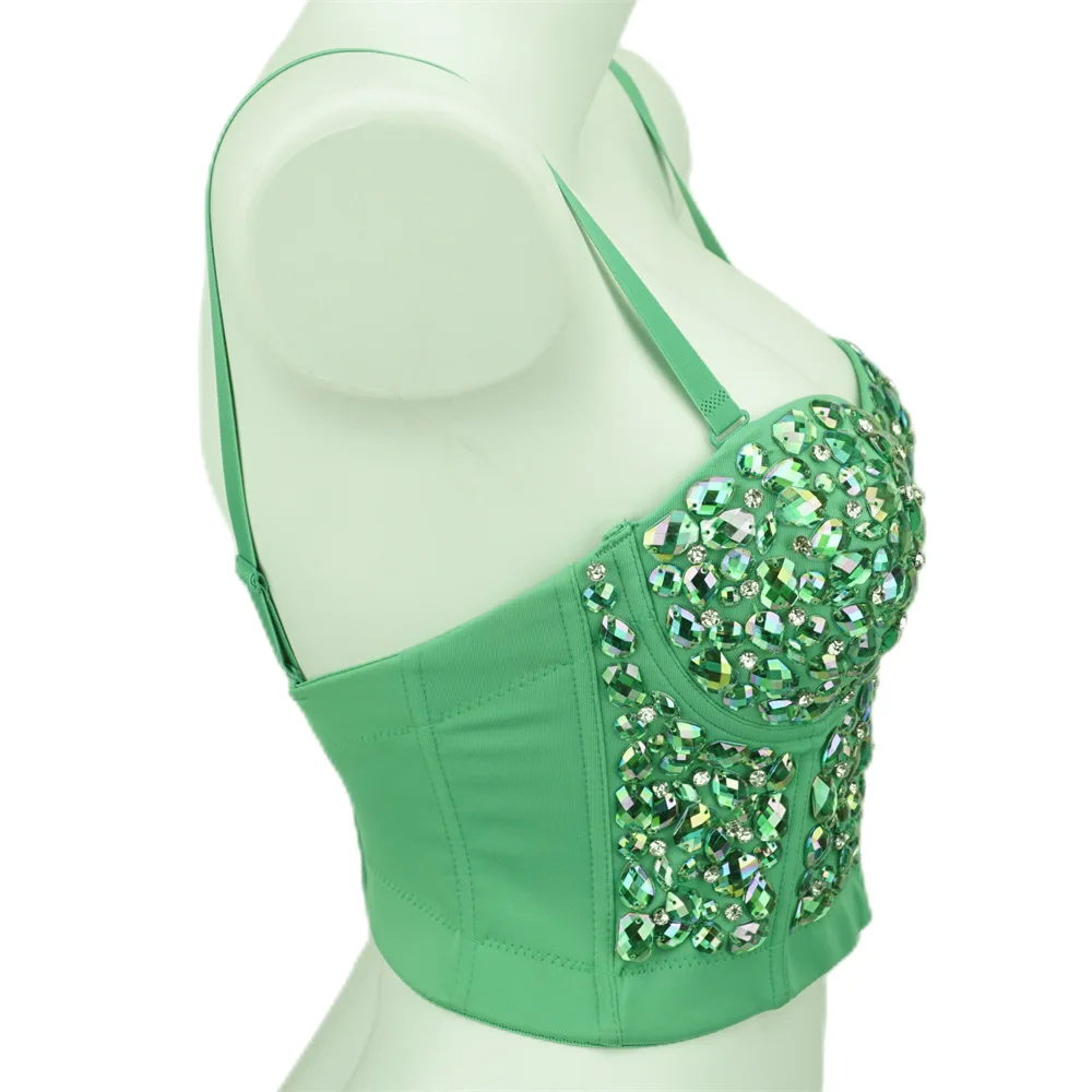 Europe And The United States Spicy Girl Body Shaping Bustier Colorful Acrylic Halter Nightclub Top Fishbone Steel Ring Design