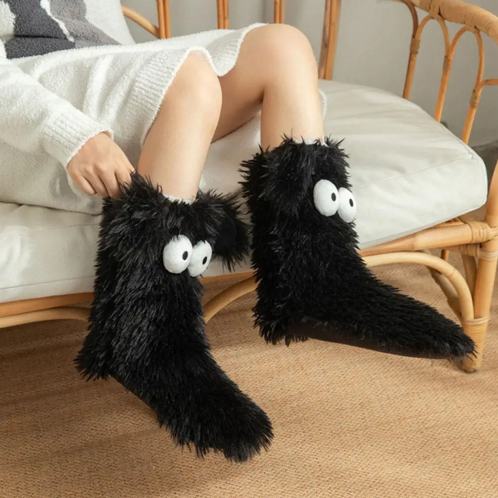 

1 Pair Cartoon Plush Socks Cute Big Eyes Warm Feet Floor Socks Children's Autumn and Winter Plus Plush Thick Warm Home Socks