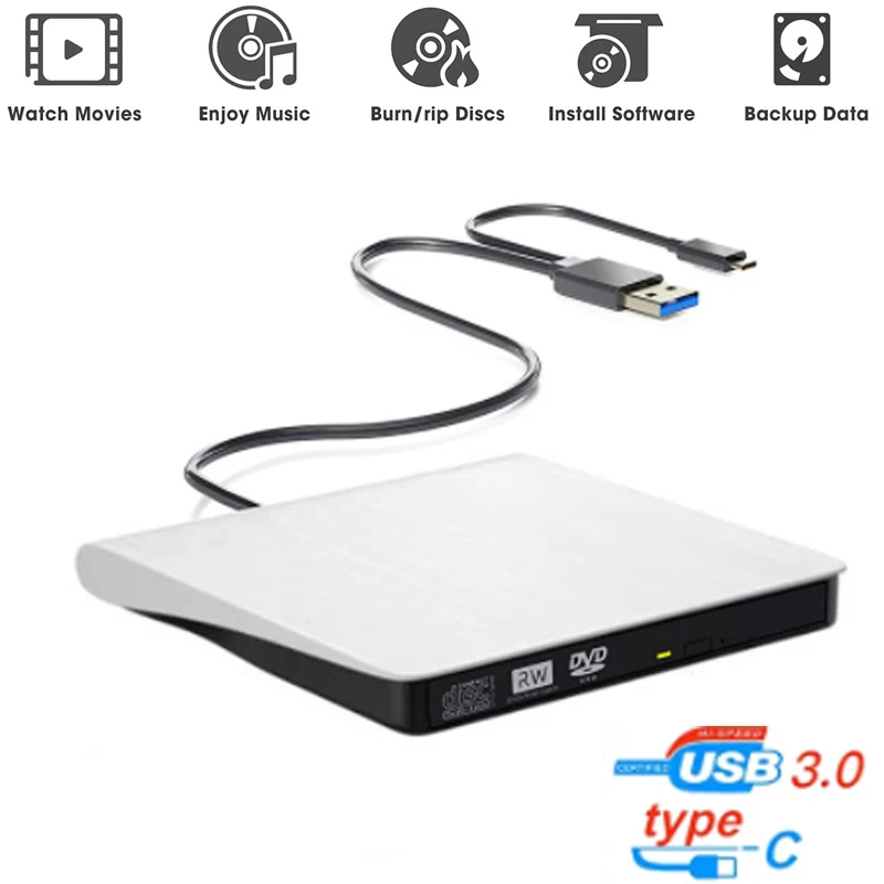 

External DVD RW CD Writer Drive Burner Reader Player Optical Drives For MacBook Air Pro M2 M1 Xiaomi HP Dell Notebook Air m1