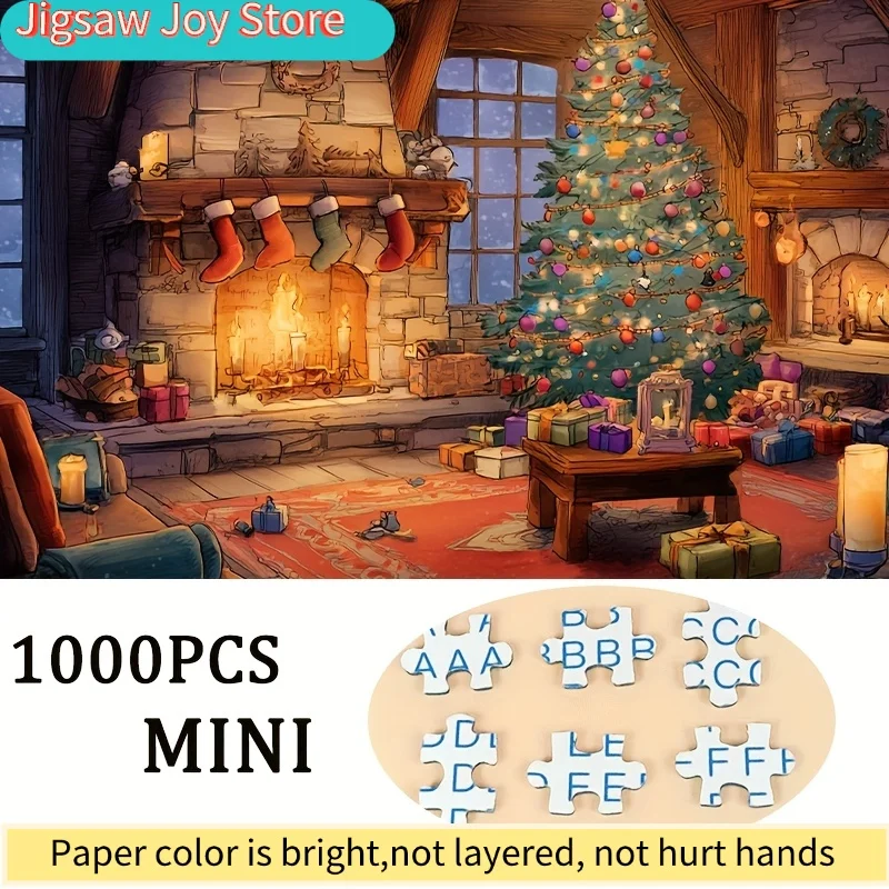 1 Box  Mini Paper Puzzles for Adults: "By the Christmas Hearth" or for party Games & Activities, 38x26cm (15x10.24 inches), To