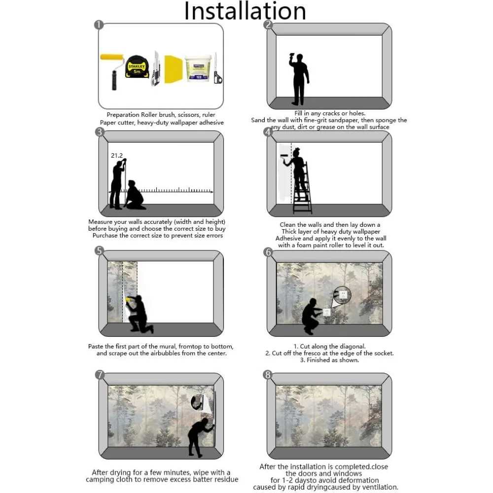 Abstract Nature Landscape Wall Mural, Hazy Forest Wallpaper, Non-Adhesive Background Wall Decoration Patterns