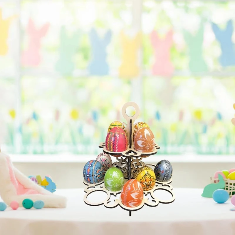 IALJ-بيض عيد الفصح رف حامل قابلة لإعادة الاستخدام زخرفة تخزين 2 الطبقة رف عرض الخشب للمطبخ سطح المكتب كونترتوب