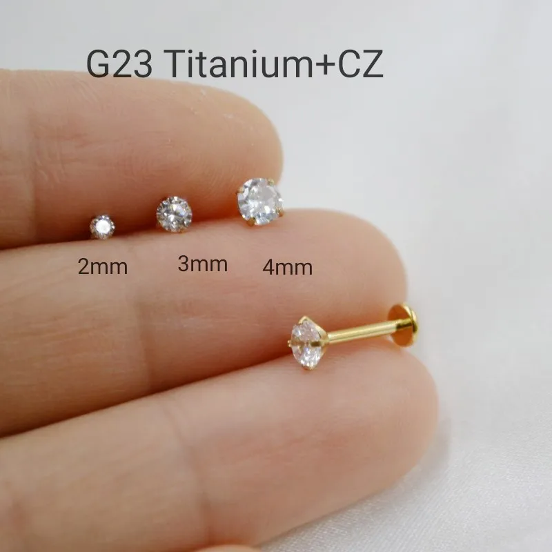 

LOT50pcs G23 Titanium 16G Body Jewelry Piercing 5A CZ Gold Lip Labret Ring Studs Ear Helix Tragus Cartilage Bar Lip Ear Piercing