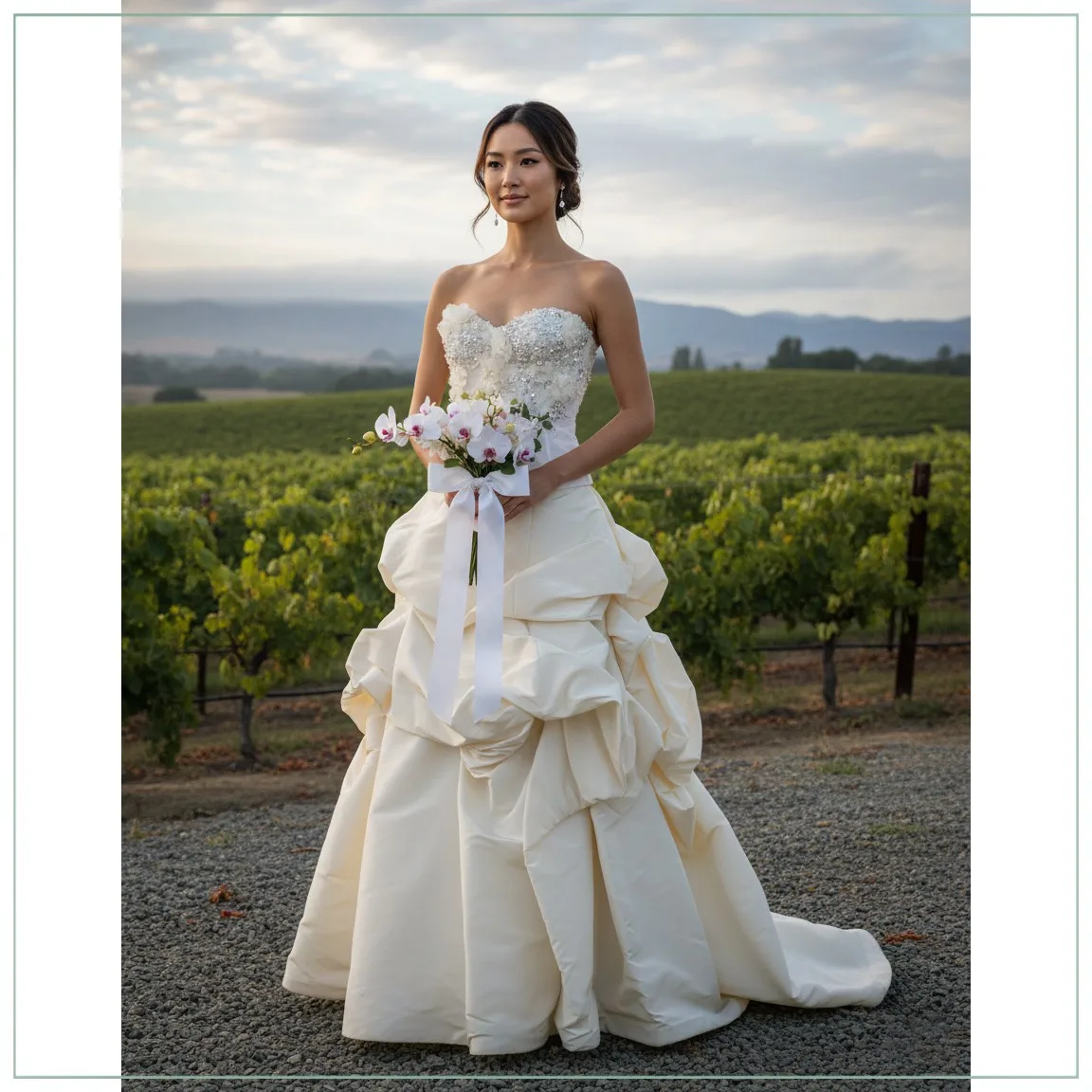 

Customized Strapless Design Wedding Dress With Large Skirt And Three-Dimensional Pleated Lace Satin Elegant Retro Wedding Dress