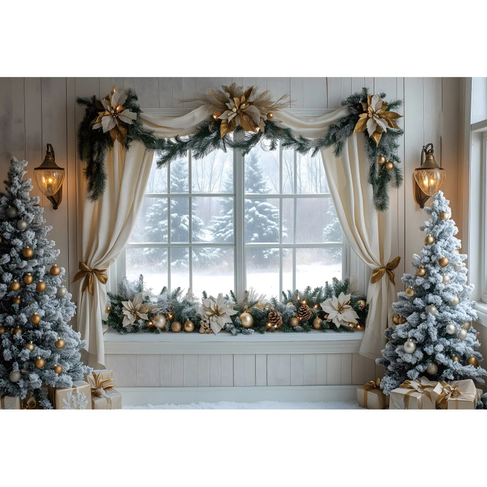 ของขวัญต้นไม้คริสต์มาสสำหรับเด็กของขวัญพื้นหลังรูปครอบครัวต้นไม้โฟโต้คอลของตกแต่งพื้นหลังหน้าต่างสีขาวสำหรับฤดูหนาว