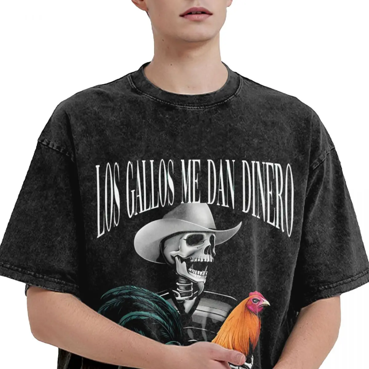 Funny Skeleton T Shirt LOS GALLOS ME DAN DINERO Y LAS VIEJAS ME LO QUITAN Harajuku T Shirts Tshirt Summer Casual Oversized Tees