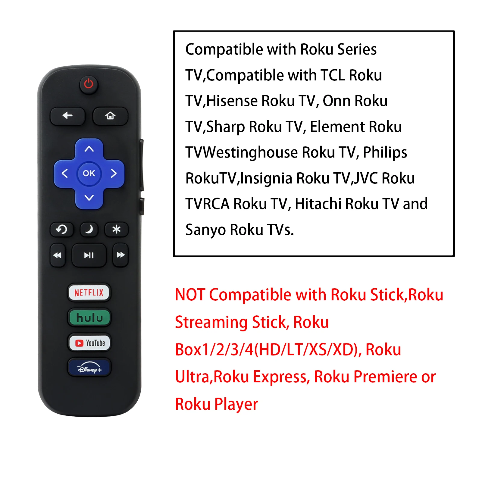 Universal Remote Control Use for Roku TV Controller with Shortcut Buttons Replacement Directly Use