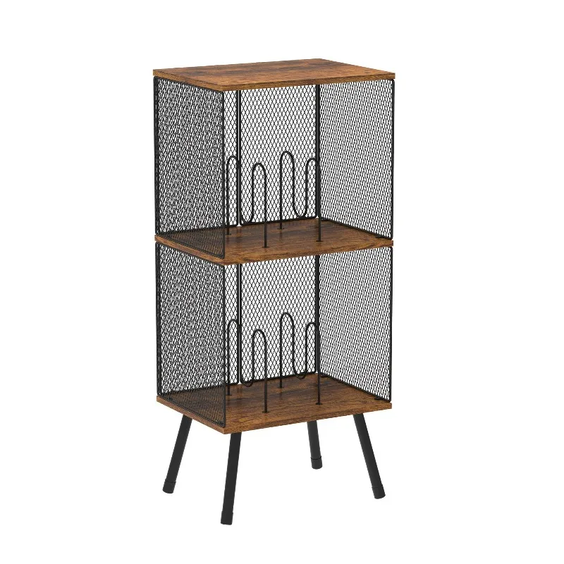 Vinyl Record Storage Rack 2-Tier with Adjustable Dividers - Retro Storage Box for Classical Music, Home Decor for Living Room view 5