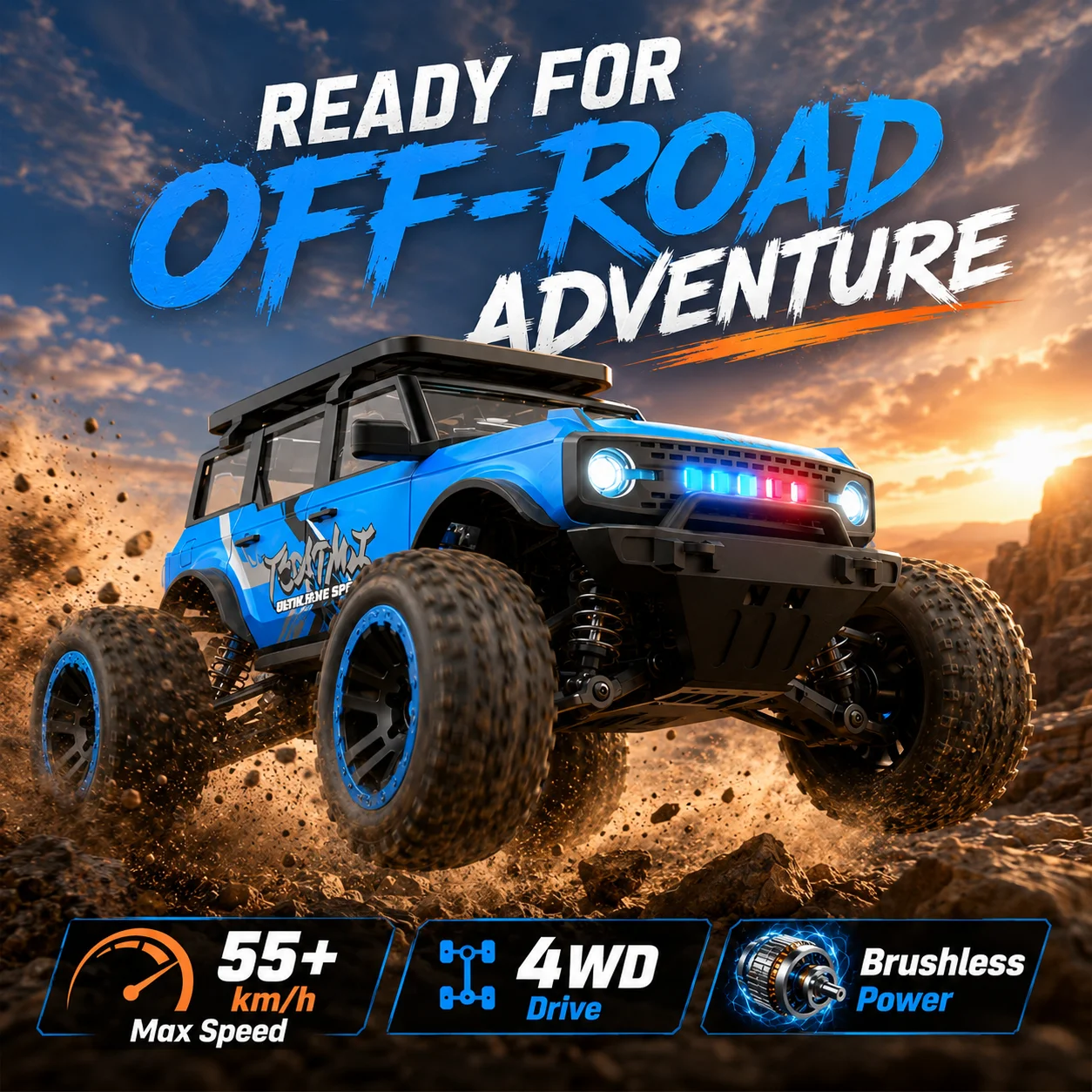 

Remote Control Car 2.4GHz Hight Speed 55km/h Brushless Motor 1/18 Drift Car Off Road Truck with Vacuum Tire Anti Slip Tire 4WD Car