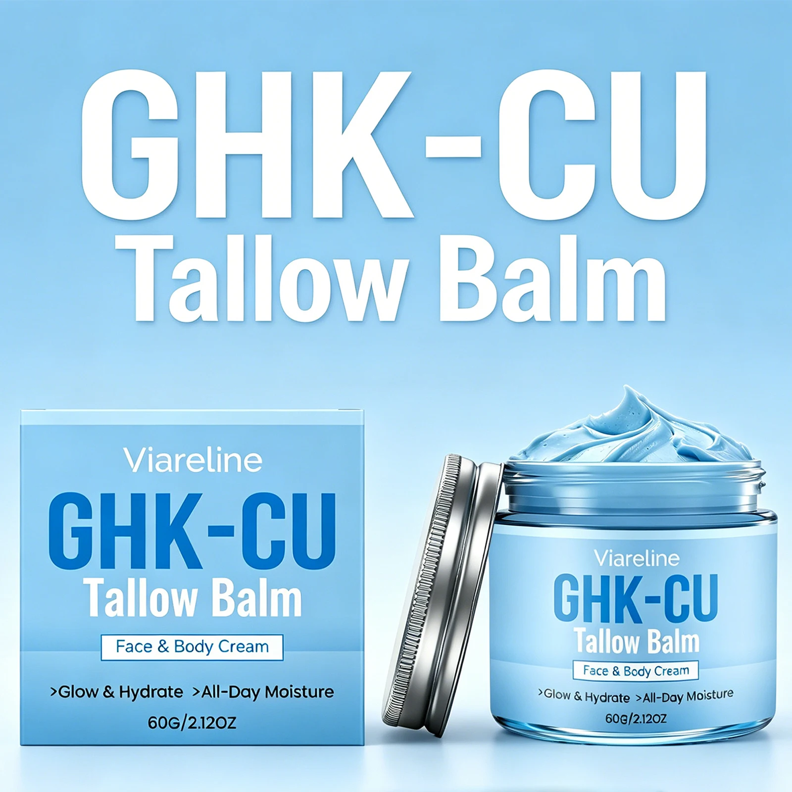 Bálsamo de Sebo con Péptidos de Cobre, Blue Tansy y Miel de Manuka, Hidratante Facial y Corporal para Piel Seca y Sensible, Curación Natural, Animales Alimentados con Pasto, 60g