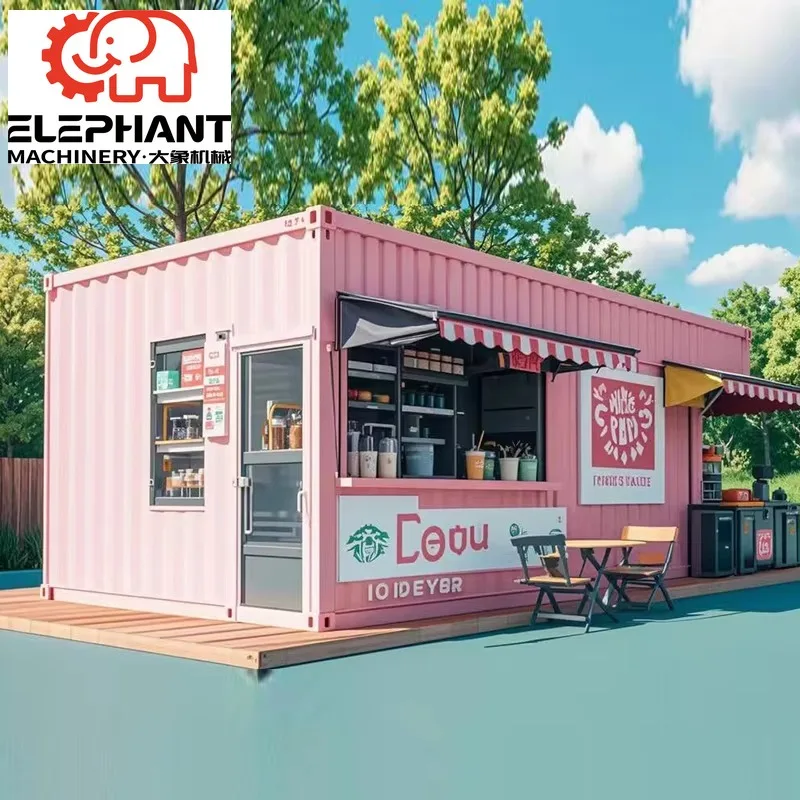 Creative Renovation of Single Container Design Construction of Movable Steel Structure for Use As a House or Milk Tea Shop