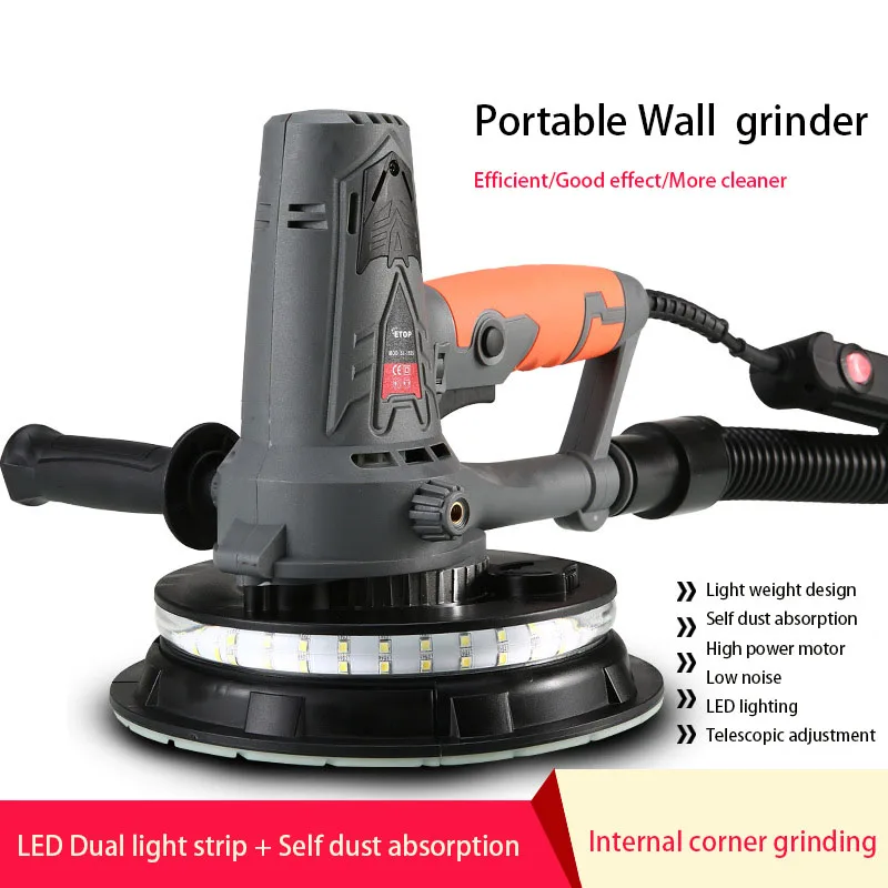 Power Wall Sanding Tools 1250W Wall Grinder Dust-free Wall Sander Portable Putty Grinding Machine 180mm Drywall Sander