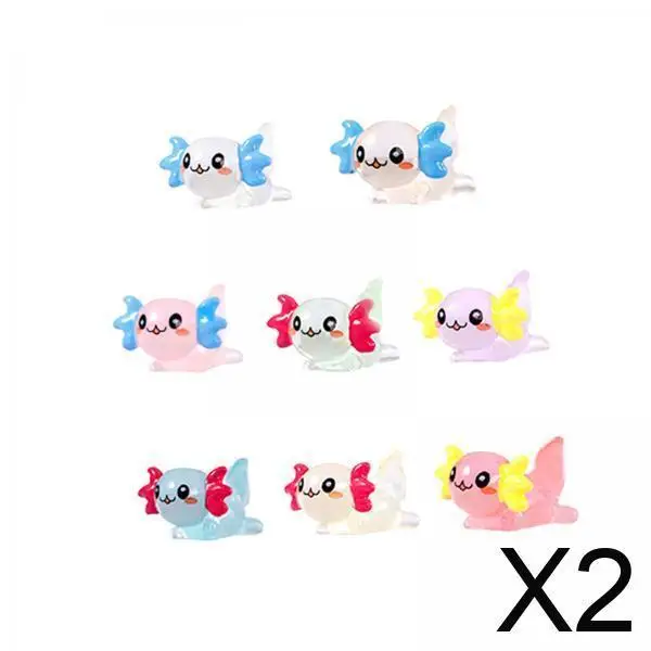 

2x8x Axolotl Miniature Figurines Resin Cute Luminous DIY Craft Flowerpot Decor