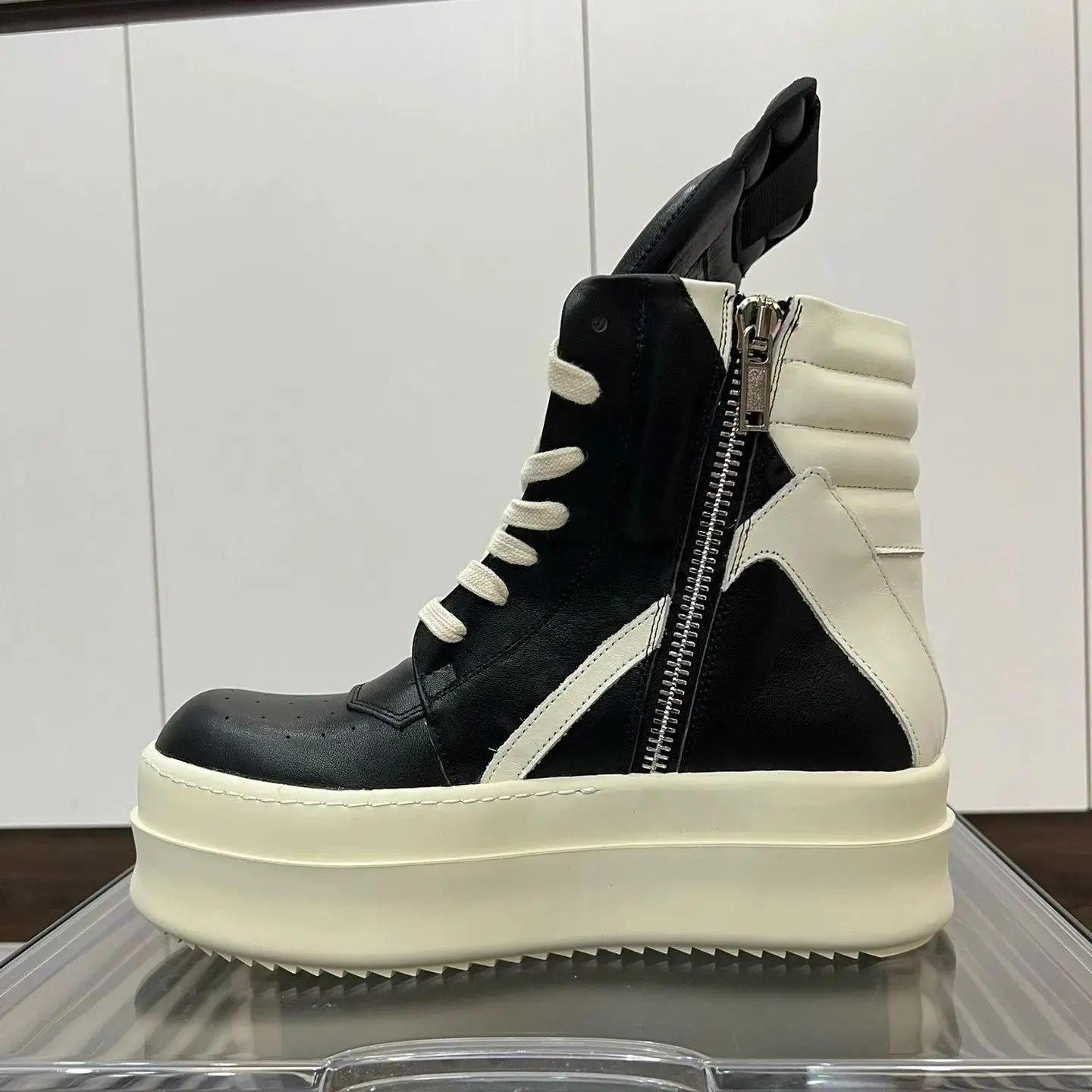 

Ricks Men Shoe Ankle Boot Women Sneaker Owens High Top Casual Shoes Zip Lace Up 6cm Thick Sole Shoe Black Leather Sneakers Boots