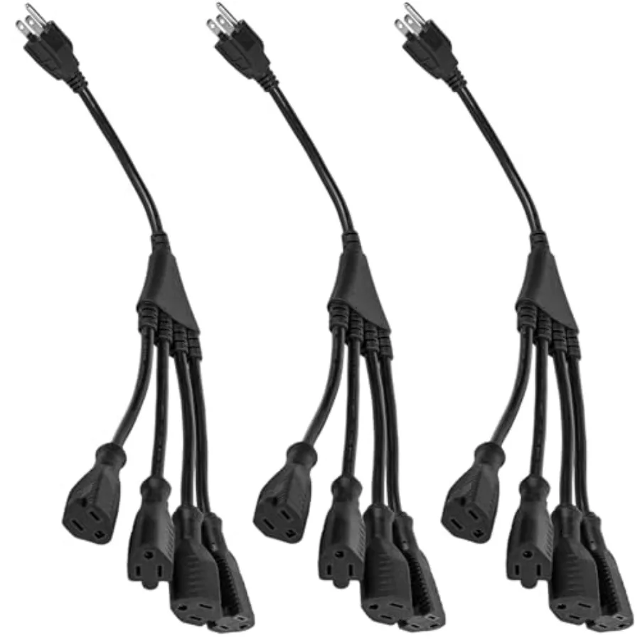 

4 Way Power Splitter - 1 to 4 Extension Cord Splitter, 1.5' Short Extension Cord UL Listed, Outlet Splitter 3 Prong, Power Stri