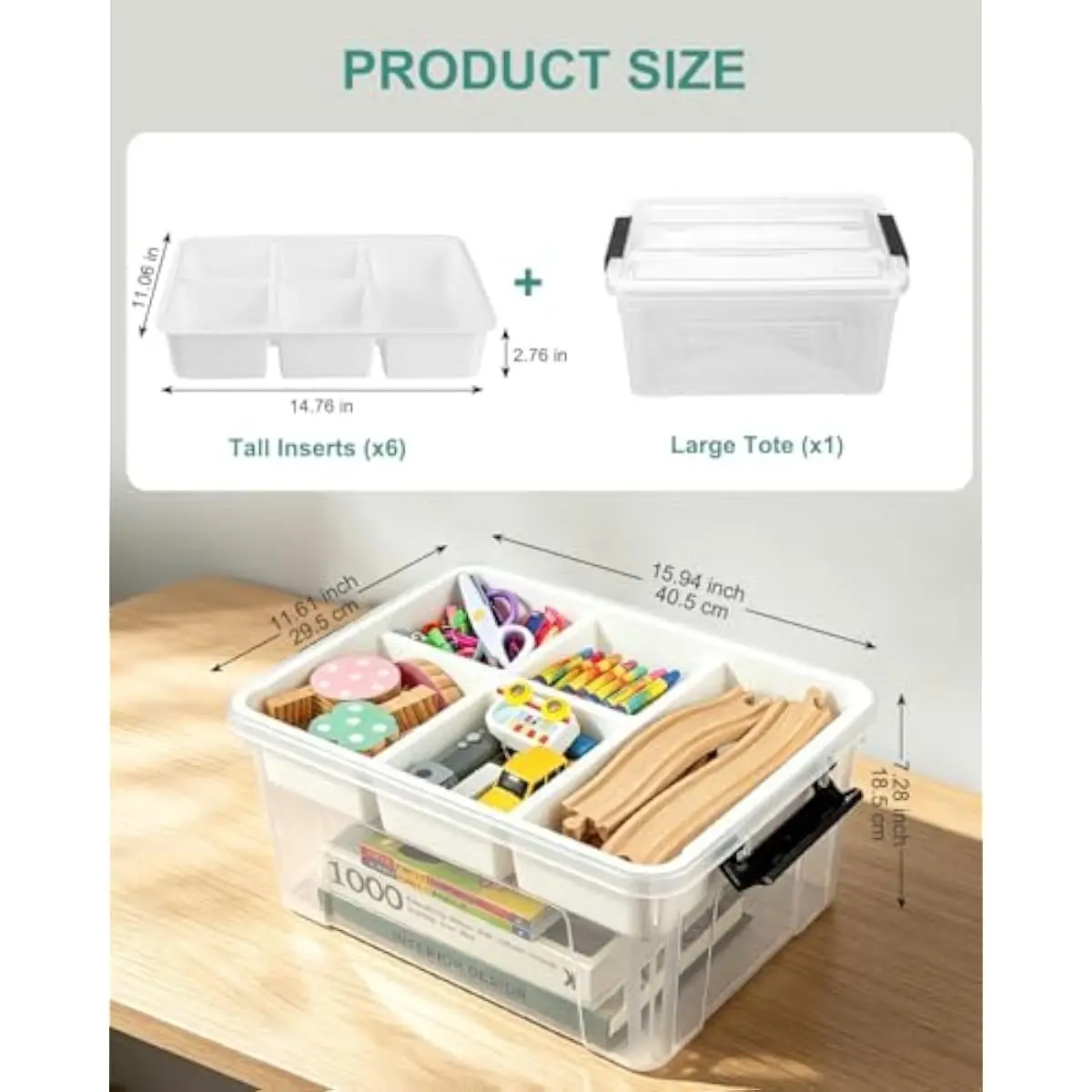 17 QT Transparent Craft Storage Bin Featuring Detachable Five-Segment Organizer Tray Modern Design Built-In Handle Durable BPA-F