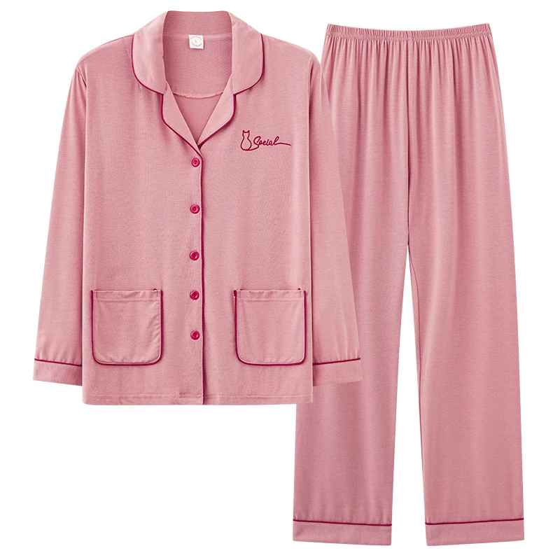 Big Size M-3XL Spring and Autumn Women Modal Sleepwear Female Long Sleeve Pajamas Set 4