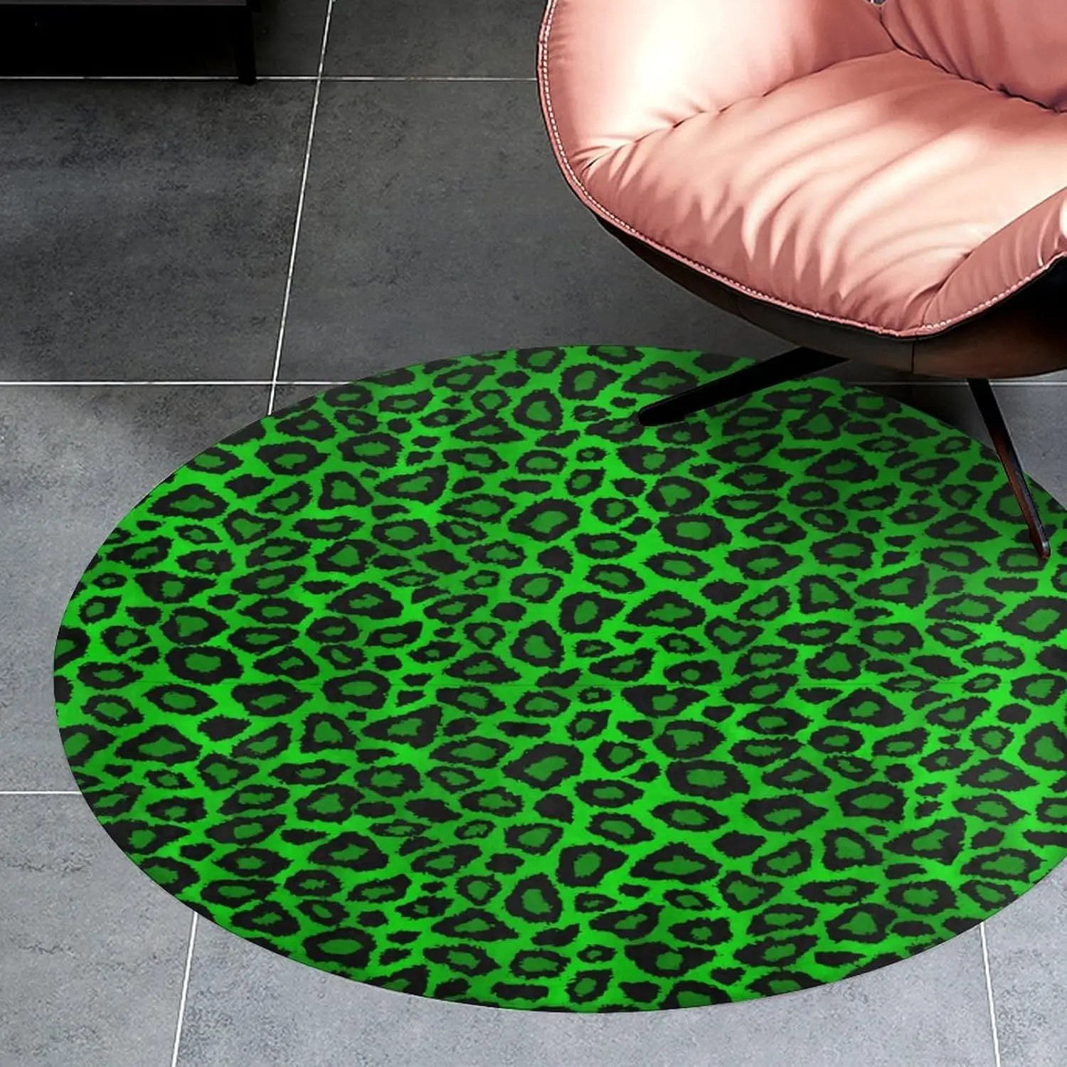 Round Green Leopard Print Animal Print Sponge Mat for Bathroom Rug Jungle Style Floor Mat Living Room Home Decor Tropical Seamle