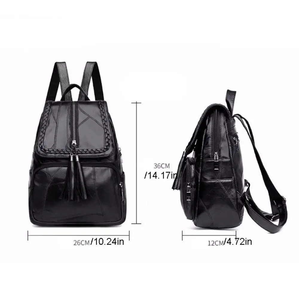 Cute Solid Color PU Leather Backpack Black Korean Style Tasse Shoulder Bag Handbag Soft Students School Bag Lady