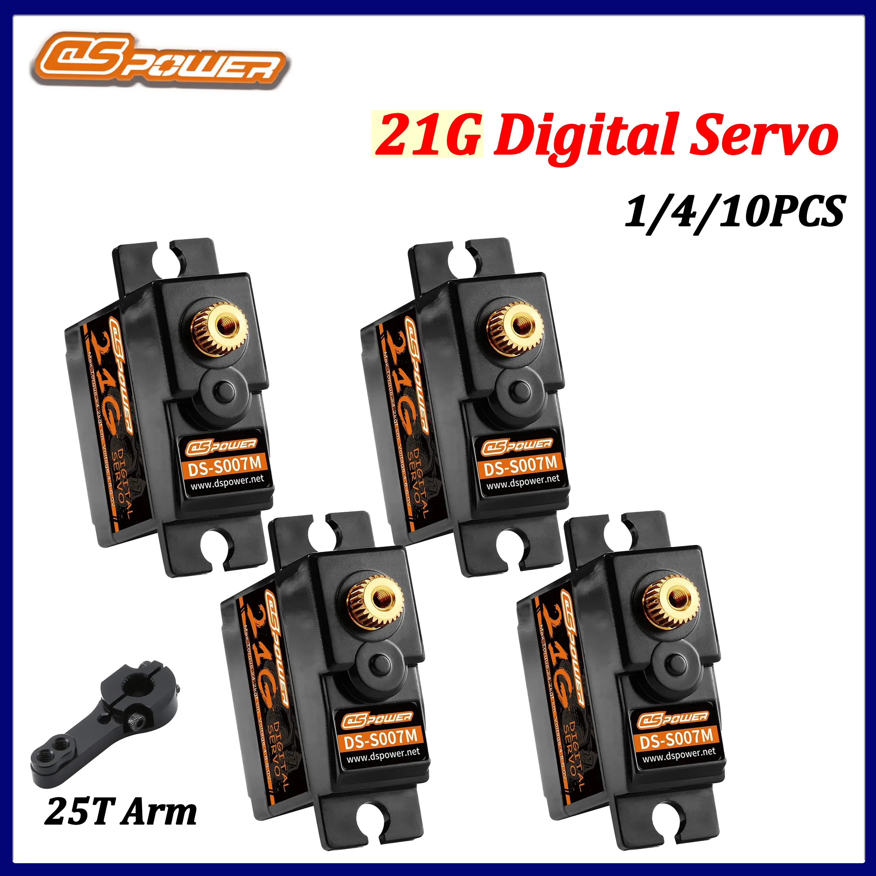 DSPOWER 21G Servo numérique à engrenages métalliques pour voiture RC 1/16 1/18, crawler, char, avion à voilure fixe, hélicoptère, bateau - Pièce MN