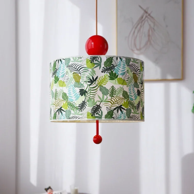 SANDYHA Modern Retro Cylindrical Pendant Light LED Lamp Apply To Bedroom Study Fabric Printed Home Decoration Lighting Fixtures