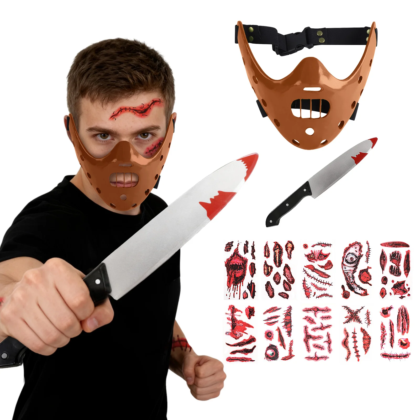 

Hannibal Lecter Mask Cosplay The Silence of The Lambs Half Face Killer Mask With Knife Halloween Costume Props Resin For Adult