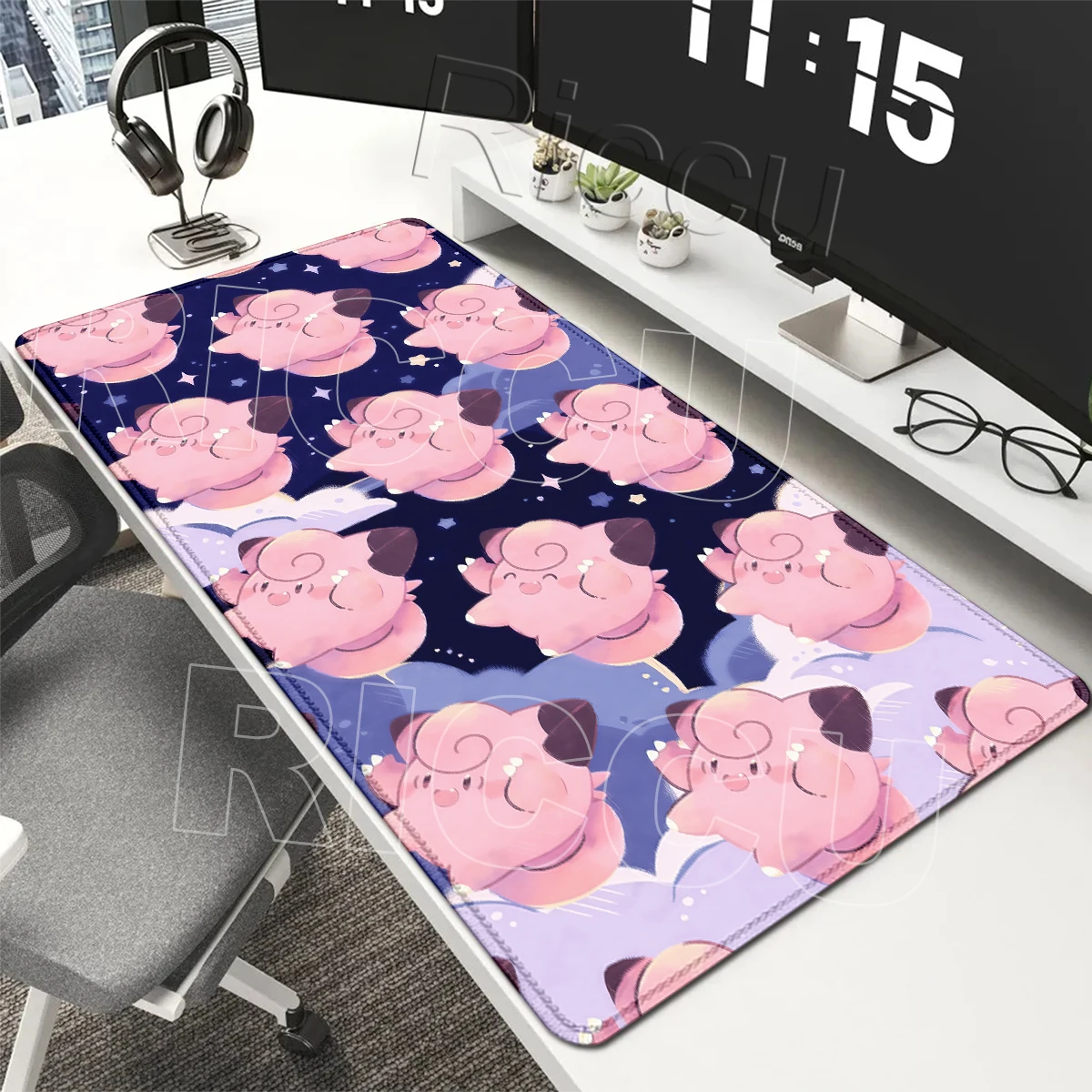 Anime Pokemon Mega Clefairy Mouse Pads Gaming Offices Accessories Carpet Gamer PC Mechanical Keyboard XXL Stitched Edge Playmats