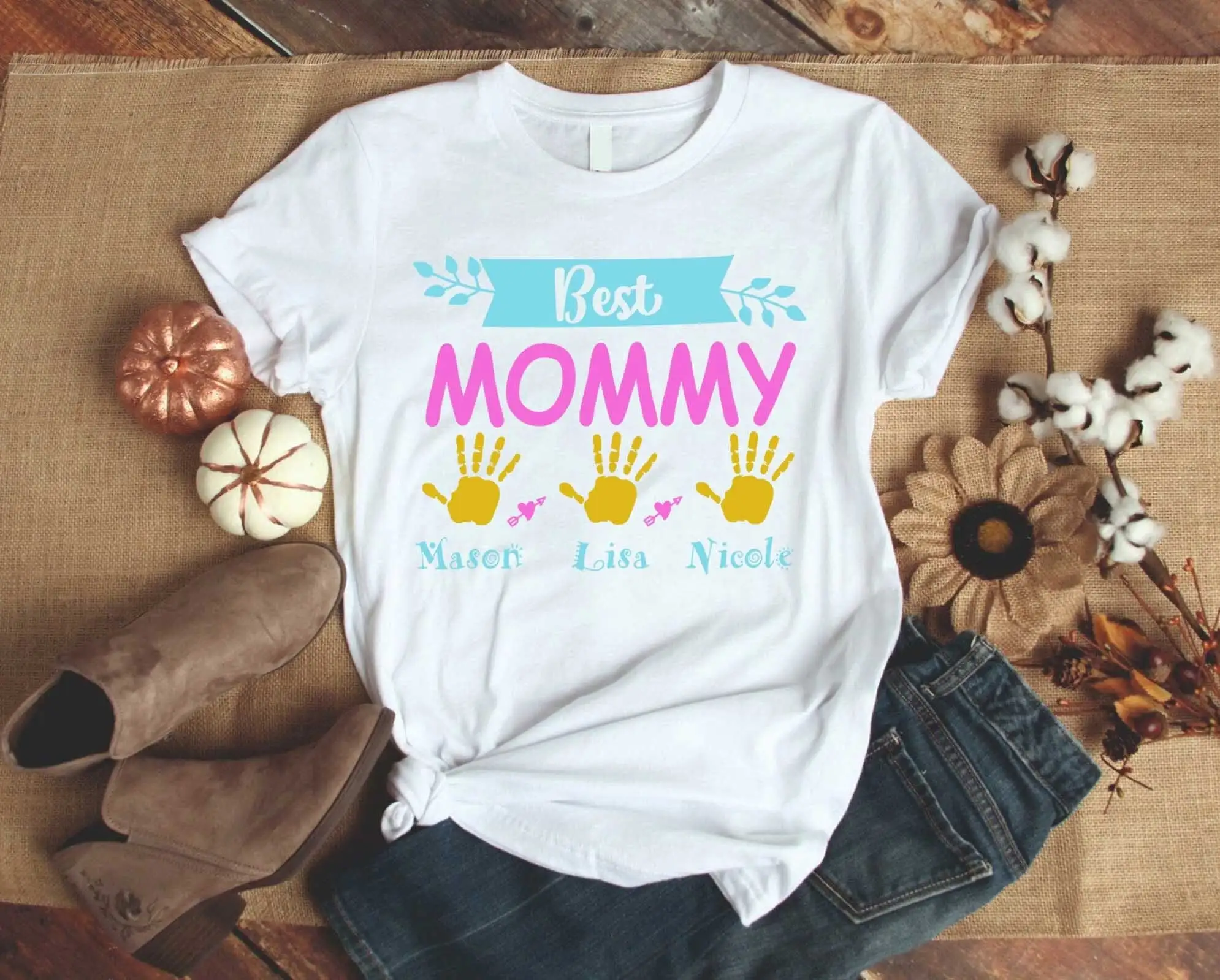 Best Mom T Shirt for With Kid Names Mothers Day Christmas Idea Wife Grandma Birthday First Time