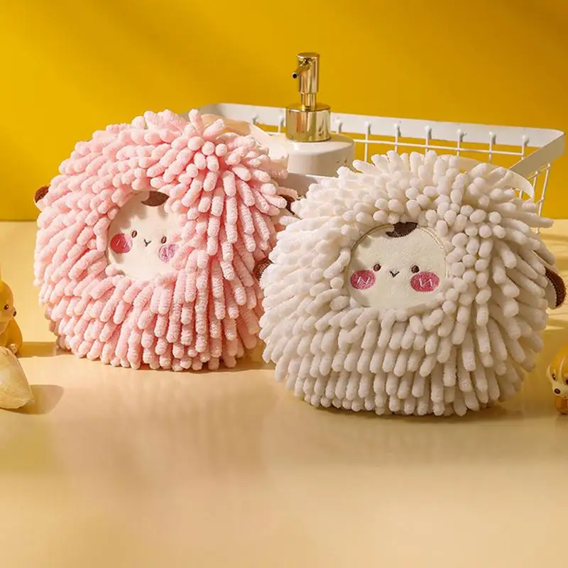 Fuzzy Ball Hand Towels Decorative Towels High Absorbent Cleaning Supplies Fuzzy Hand Wipes Towel Ball with Loop Dry towel