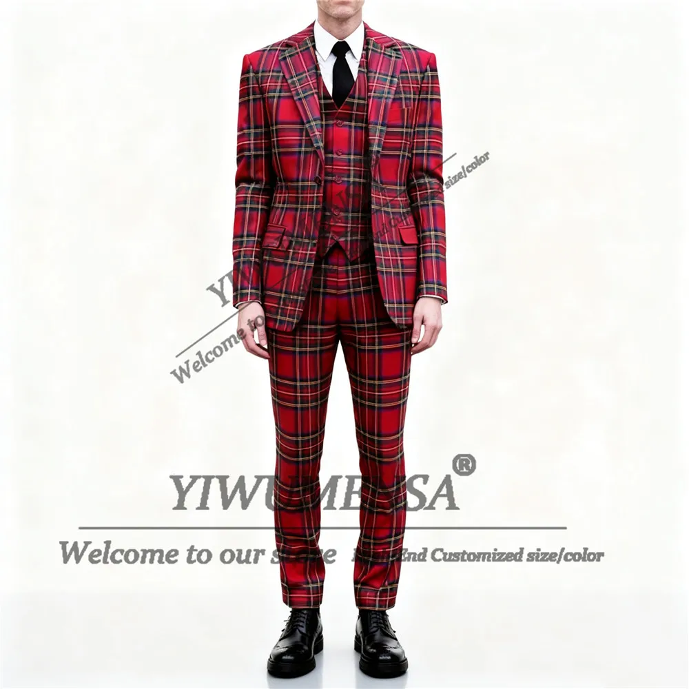 إنجلترا نمط منقوشة الاختيار الدعاوى الرجال 3 قطع مجموعات واحدة الصدر حفلة موسيقية الحلل مخصصة العريس عشاء حفل زفاف البدلات الرسمية