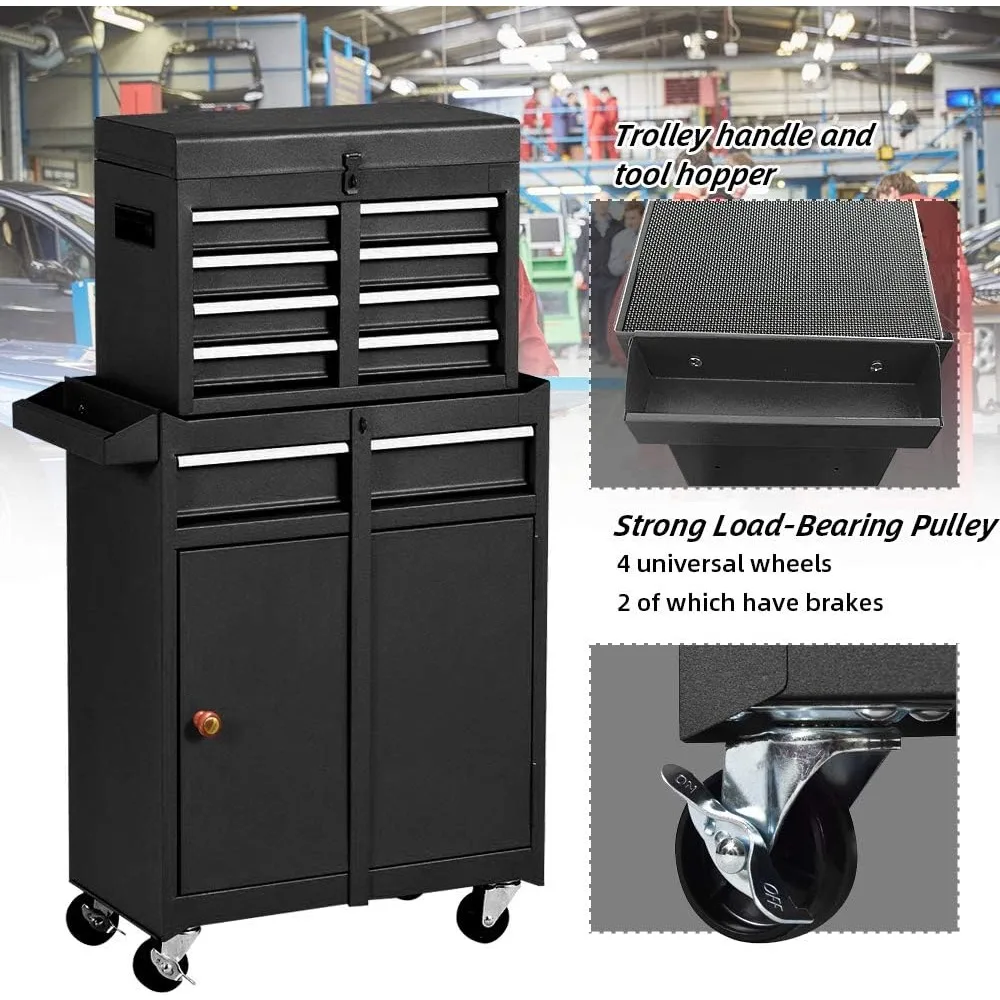 Big Tool Chest with Drawers and Wheels Tool Cabinet  Removable Rolling with Lockable Drawers for Mechanics Garage Workshop