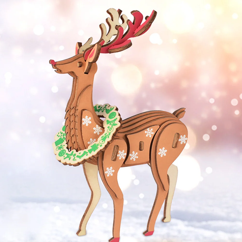 Drewniane puzzle świąteczne z reniferem, zestaw do samodzielnego wykonania dla dzieci, dekoracja świąteczna, łamigłówka z łośmiem, zabawka świąteczna, drewniane puzzle, pomysł na prezent dla chłopca i dziewczynki.