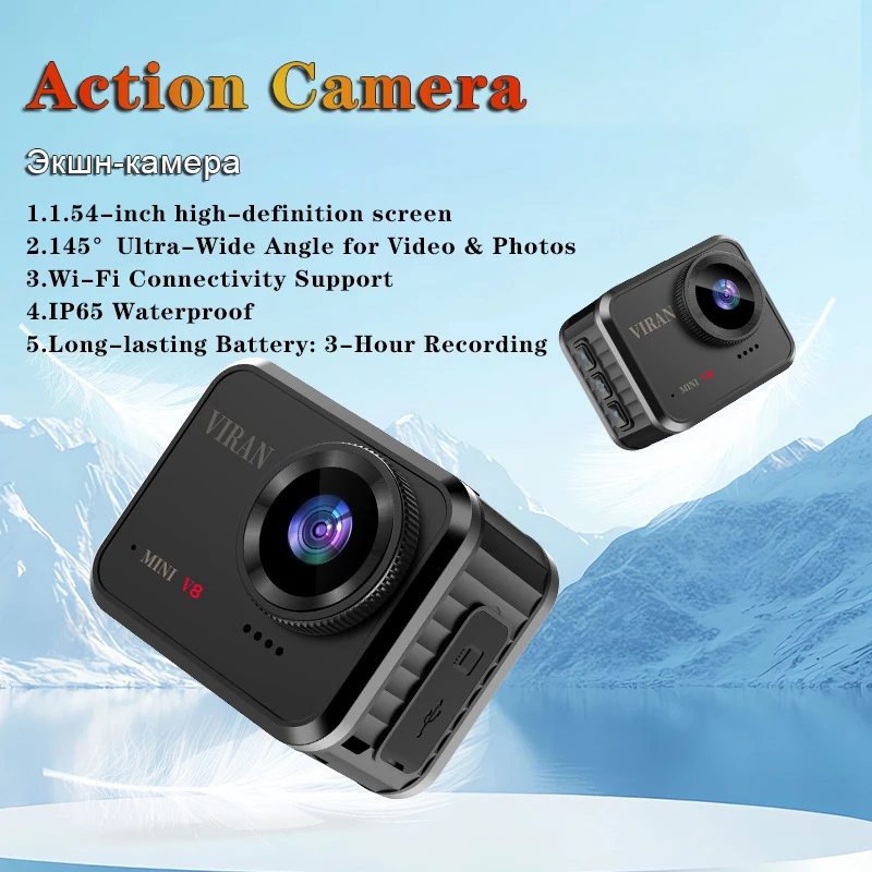 Mini Action Camera 4K Ultra HD 16MP Long Recording WiFi IPS Display 145° Wide Angle IP67 Waterproof Sports DV Cam