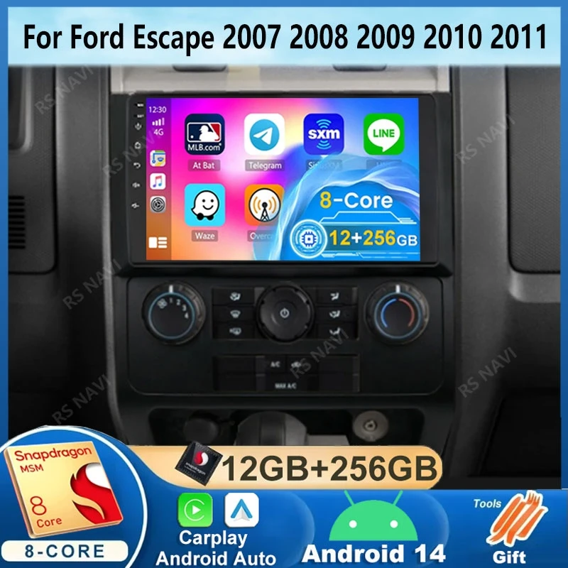 Autoradio Andorid 14  For Ford Escape 2007 2008 2009 2010 2011 WiFi Carplay GPS Navigation Multimedia Video Player 2 Din DSP BT