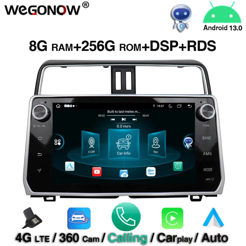 Carplay 360 camera Car DVD Player DSP IPS Android 13.0 8GB 256GB Wifi Bluetooth 5.0 RDS RADIO GPS For Toyota PRADO 2018 - 2020