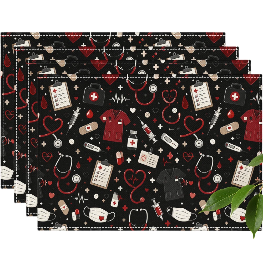 Multi-Purpose Medical Theme Cartoon Style Square Placemats for Hospital Events And Nurses' Day