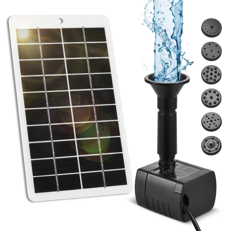 

Outdoor 4W 5V Solar Water Fountain Pump 200L/H Flow Rate 5ft Cable 9 Nozzles 6 Modes Bird Bath Fish Tank Kit 5V Solar Panel