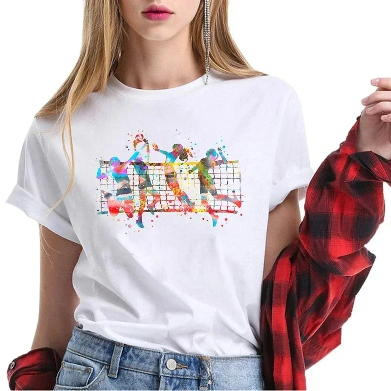 

Лидер продаж, акварельная волейбольная футболка с принтом для девочек, женские спортивные футболки, летний топ, женская белая футболка, забавные футболки