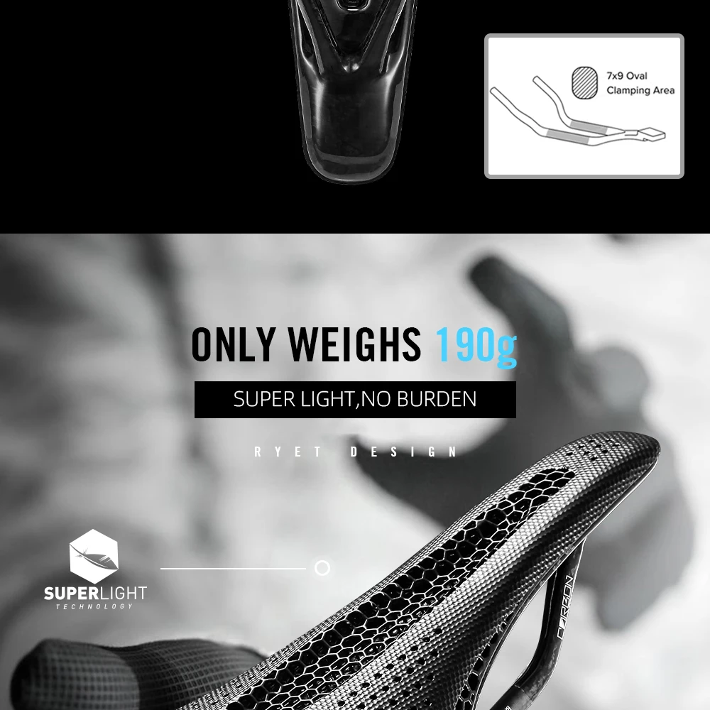 RYET Ultraleichter Carbon 3D-Gedruckter Fahrradsattel 190g/210g 7*9 Fahrrad-Sitzkissen für Rennrad MTB Mountain Gravel Radzubehör – Detail 15