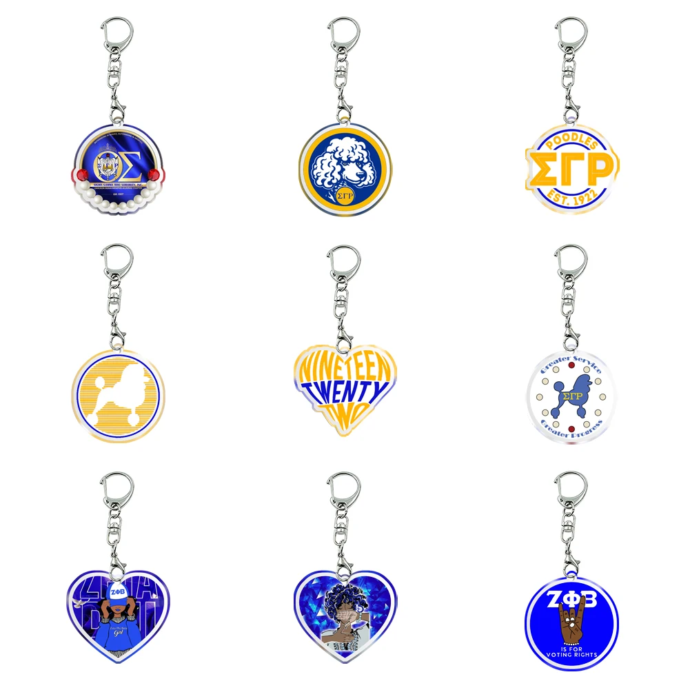 

New Sorority Sisters Sigma Gamma AKA Key Rings Girls Transparent Acrylic Keychains Girl Hotsale Pendant Keys Accessories