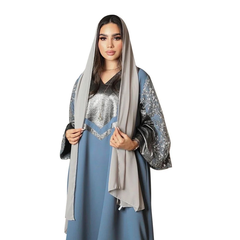 

UNI Muslim Sequin Satin Dress Eid Women Abayas Dubai Kaftan Turkey Robe 2025 Ramadan Islamic Clothing Jalabiya Caftan Marocain