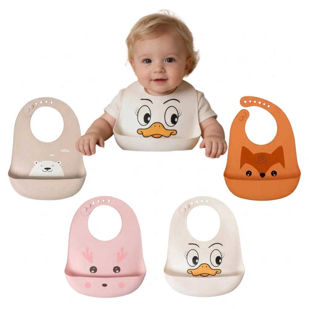 

Hot Silicone Baby Meal Bib with 3D Waterproof Design Ultra-soft Easy-to-clean Large-sized Drool Bib for Toddlers and Children