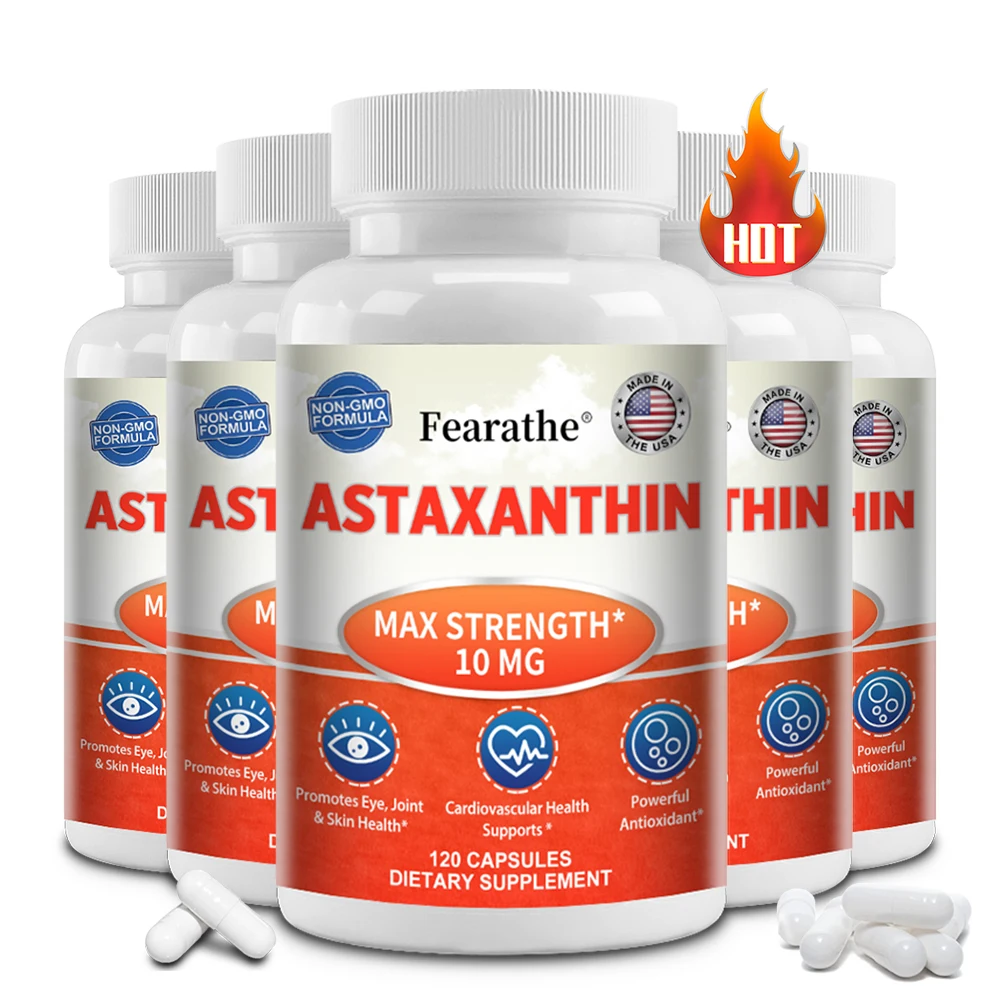 Fearathe 10 mg Astaxanthin Capsules - Neutralizes free radicals, Skin health, Antioxidant