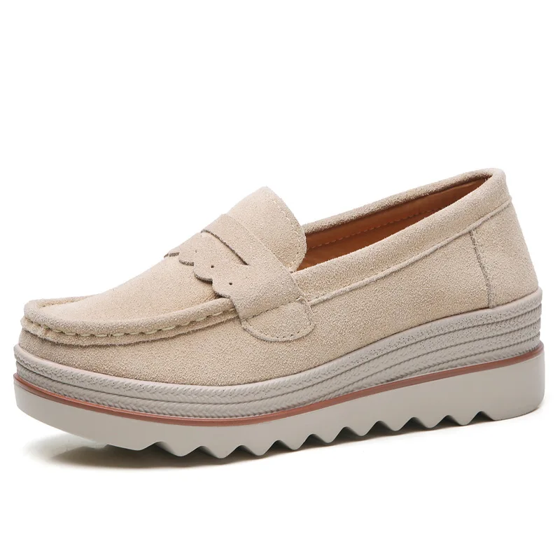 2018 Donne di autunno Appartamenti di Spessore Con La Suola Della Piattaforma del Cuoio Genuino Scarpe Da Tennis Femminili Casual Scarpe Slip-On