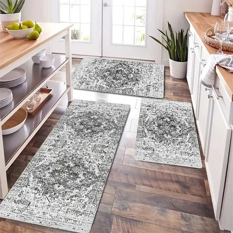 1pc Bohemian kitchen rug, non-slip machine washable flannel floor mat, suitable for hallway door kitchens