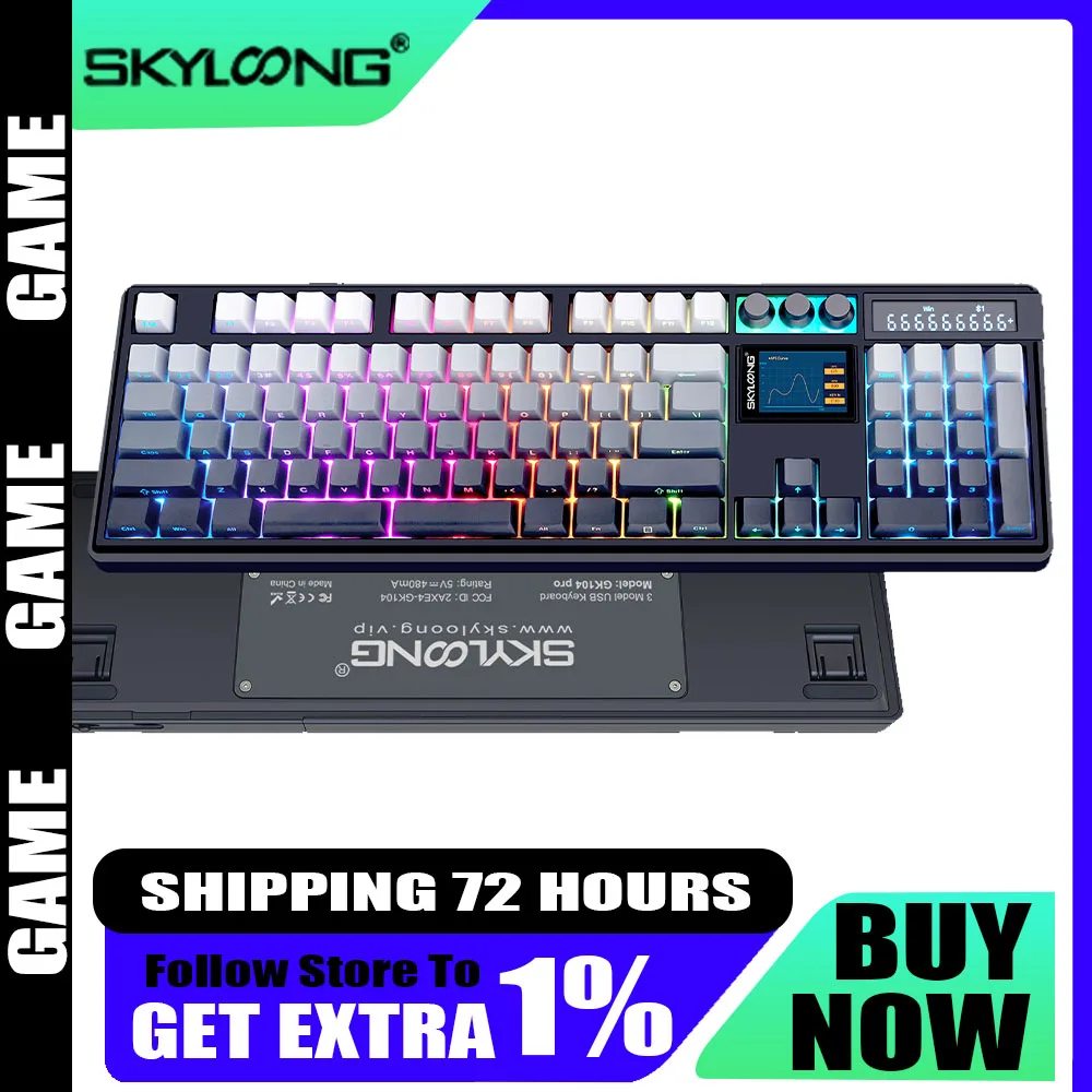 Skyloong Gk104pro Mechanical Keyboard 8k Dual Smart Screen With Knob Customized Wireless keyboard Hot Swap Pc Gamer Office Gift