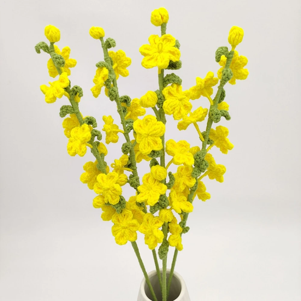 

5 Branches Knitted Artificial Flower Spring Festival Flower Bouquet Finished Indoor Simulated Flower Wedding Party DIY Decor